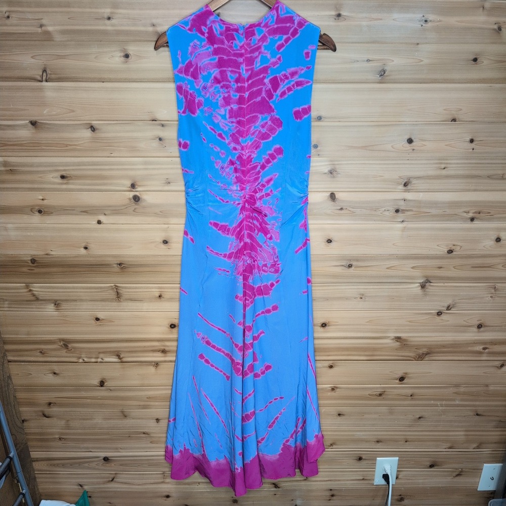 Altuzarra Kaya Silk Tie Dye Ruched Midi Dress Blue Pink Sleeveless Size 38 Italy - Picture 6 of 14
